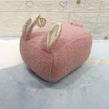 Taburete infantil contemporáneo con forma de conejo y cojín de borreguito – Asiento bajo, sin respaldo ni brazos, en madera de pino y contrachapado con acolchado de esponja para sala de estar