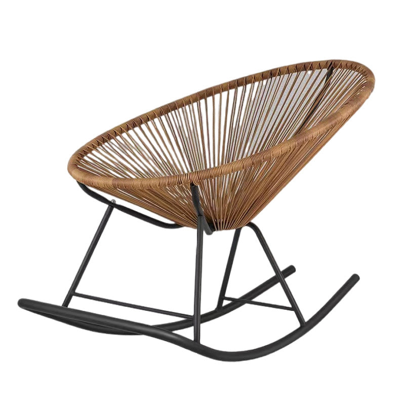 Traditional Vintage Oval Iron Frame Armless Rocking Chair with PE Rattan Weaving and Backrest for Living Room