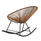 Traditional Vintage Oval Iron Frame Armless Rocking Chair with PE Rattan Weaving and Backrest for Living Room