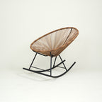 Traditional Vintage Oval Iron Frame Armless Rocking Chair with PE Rattan Weaving and Backrest for Living Room