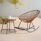 Traditional Vintage Oval Iron Frame Armless Rocking Chair with PE Rattan Weaving and Backrest for Living Room