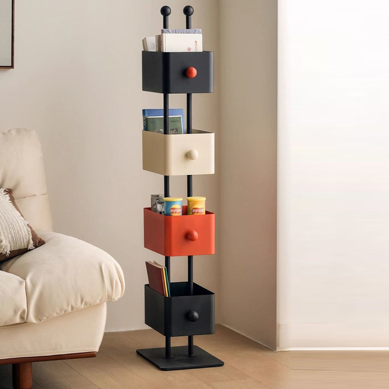 Contemporary Nordic Colorful Iron Glass Stone Base Bookshelf 2/4 - Storage For Living Room