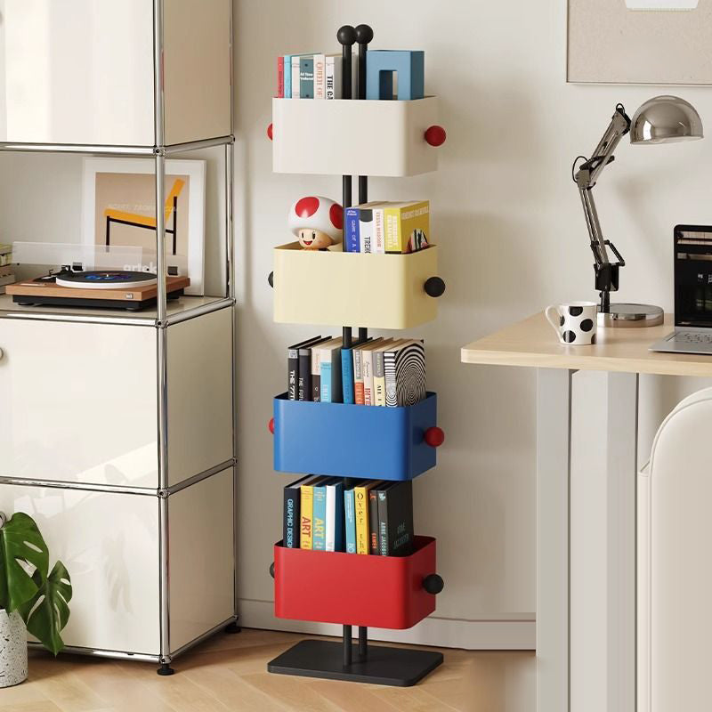 Contemporary Nordic Colorful Iron Glass Stone Base Bookshelf 2/4 - Storage For Living Room