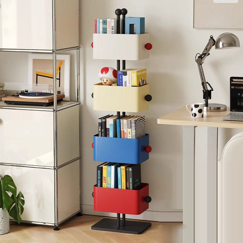 Contemporary Nordic Colorful Iron Glass Stone Base Bookshelf 2/4 - Storage For Living Room
