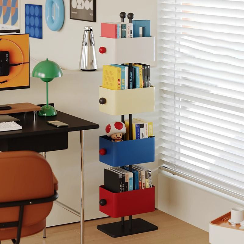 Contemporary Nordic Colorful Iron Glass Stone Base Bookshelf 2/4 - Storage For Living Room
