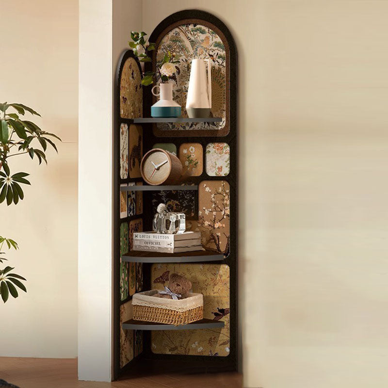 Traditional Vintage Arched MDF Crystal Film Corner Bookshelf 4-Tier For Living Room