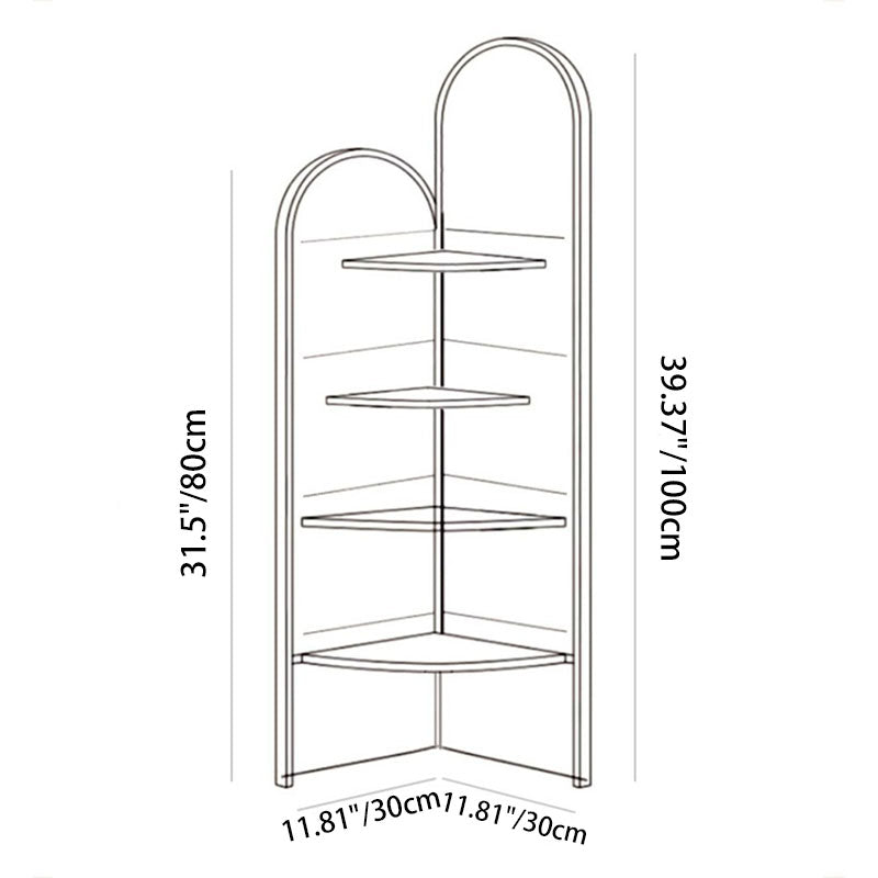 Traditional Vintage Arched MDF Crystal Film Corner Bookshelf 4-Tier For Living Room