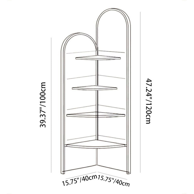 Traditional Vintage Arched MDF Crystal Film Corner Bookshelf 4-Tier For Living Room