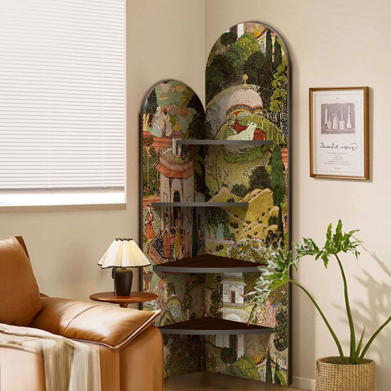 Traditional Vintage Arched MDF Crystal Film Corner Bookshelf 4-Tier For Living Room