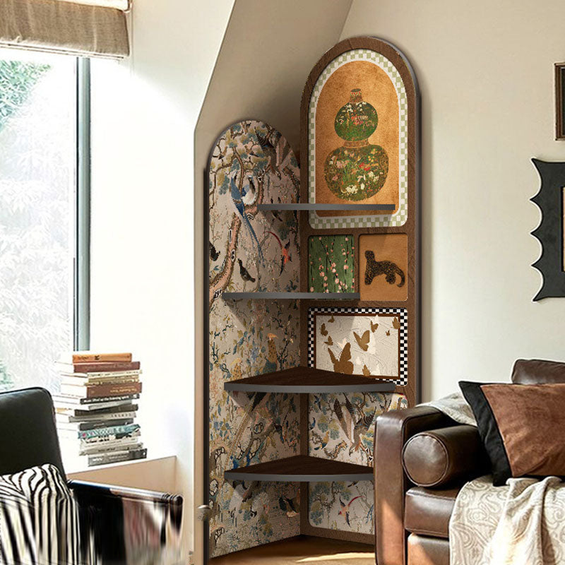 Traditional Vintage Arched MDF Crystal Film Corner Bookshelf 4-Tier For Living Room
