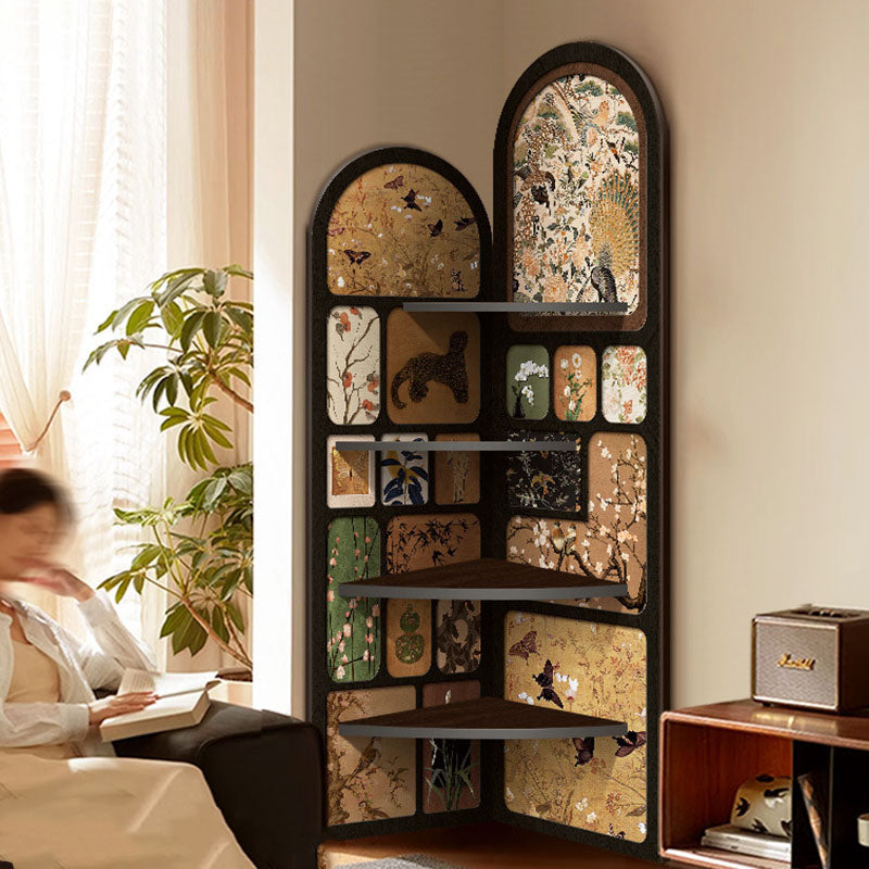 Traditional Vintage Arched MDF Crystal Film Corner Bookshelf 4-Tier For Living Room