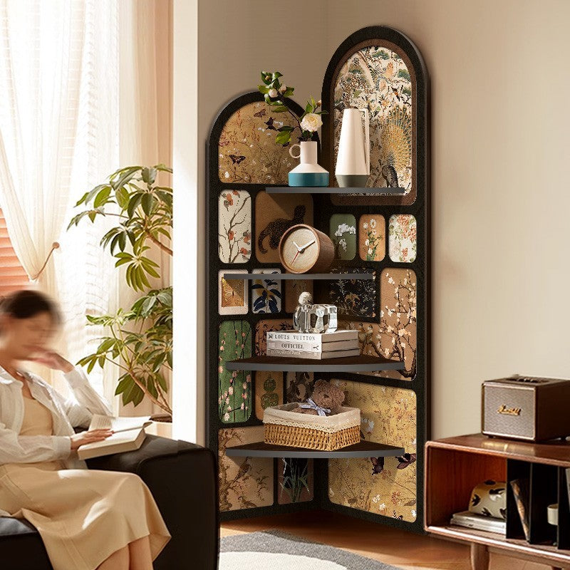 Traditional Vintage Arched MDF Crystal Film Corner Bookshelf 4-Tier For Living Room