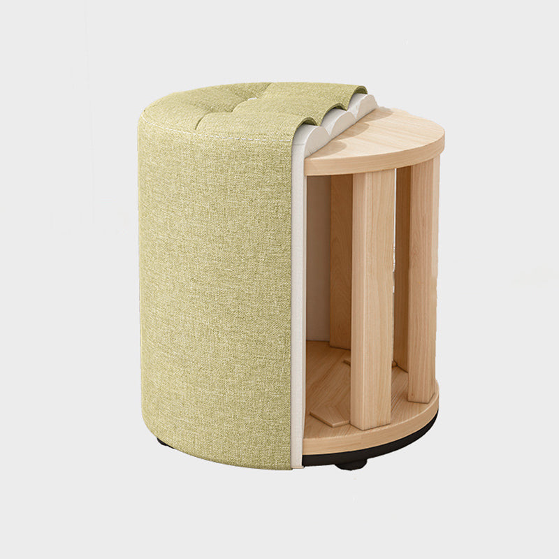Taburete bajo moderno minimalista redondo de madera maciza con esponja de lino y algodón, sin respaldo ni brazos, para sala de estar