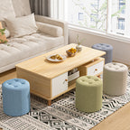 Taburete bajo moderno minimalista redondo de madera maciza con esponja de lino y algodón, sin respaldo ni brazos, para sala de estar