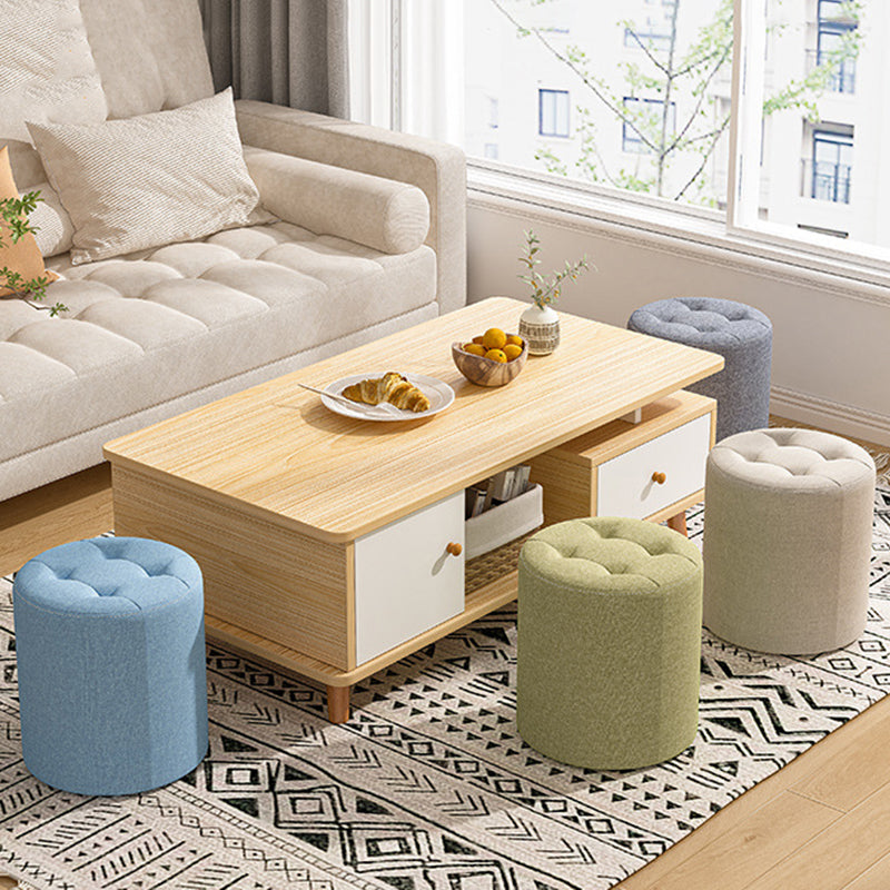 Taburete bajo moderno minimalista redondo de madera maciza con esponja de lino y algodón, sin respaldo ni brazos, para sala de estar