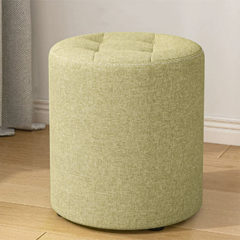 Modern Minimalist Round Solid Wood Cotton Linen Sponge Low Stool Backless Armless For Living Room