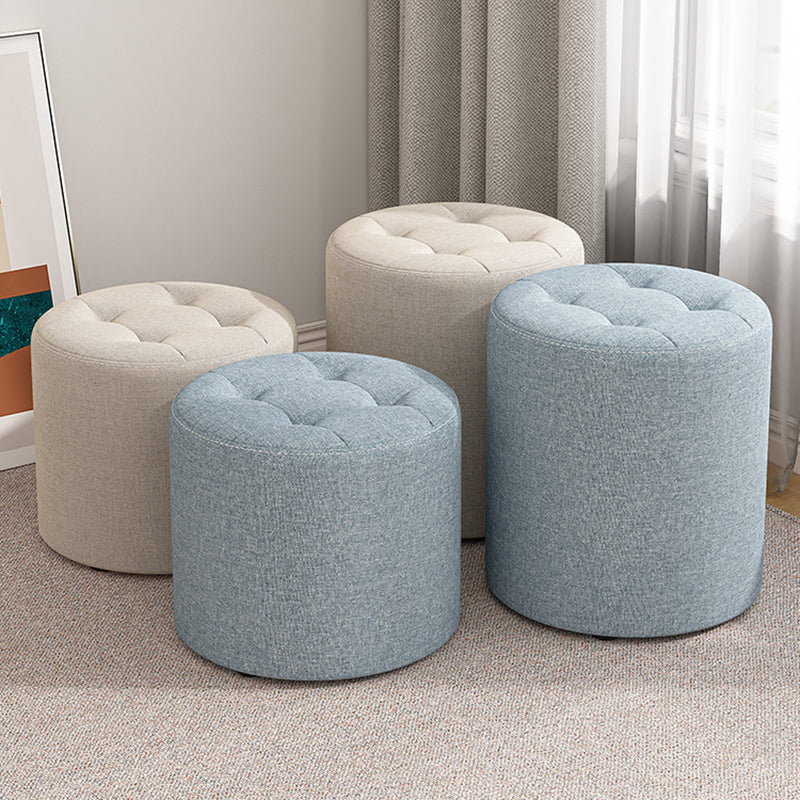 Taburete bajo moderno minimalista redondo de madera maciza con esponja de lino y algodón, sin respaldo ni brazos, para sala de estar