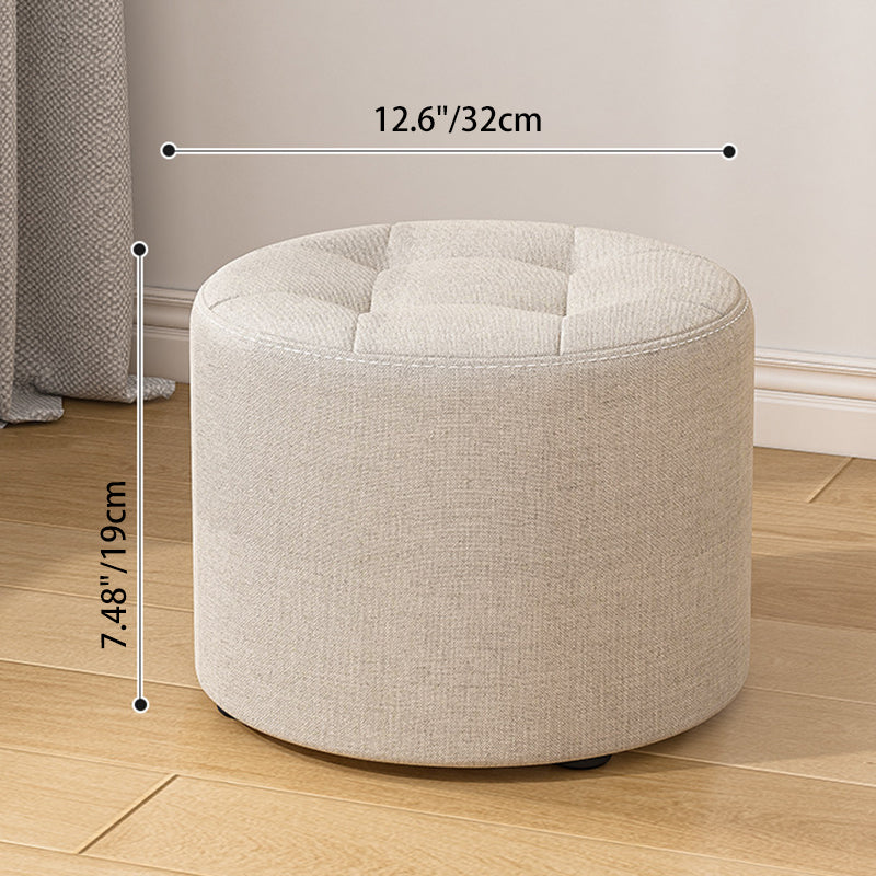 Taburete bajo moderno minimalista redondo de madera maciza con esponja de lino y algodón, sin respaldo ni brazos, para sala de estar