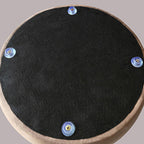 Taburete de tocador cilíndrico contemporáneo nórdico de piel sintética y madera de caucho con respaldo y función giratoria para dormitorio