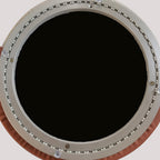 Taburete de tocador cilíndrico contemporáneo nórdico de piel sintética y madera de caucho con respaldo y función giratoria para dormitorio