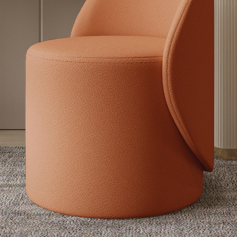 Taburete de tocador cilíndrico contemporáneo nórdico de piel sintética y madera de caucho con respaldo y función giratoria para dormitorio