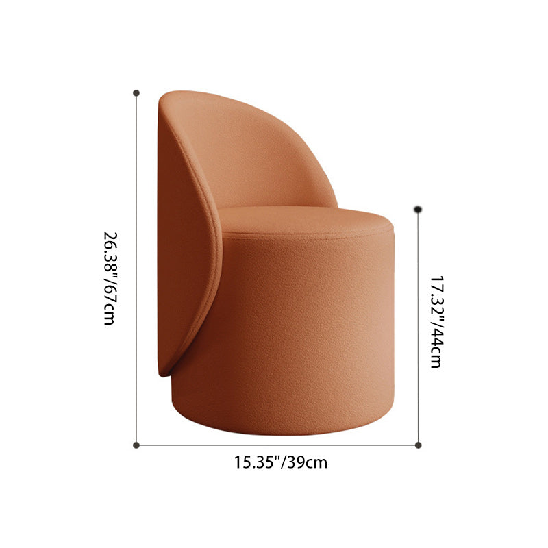 Taburete de tocador cilíndrico contemporáneo nórdico de piel sintética y madera de caucho con respaldo y función giratoria para dormitorio