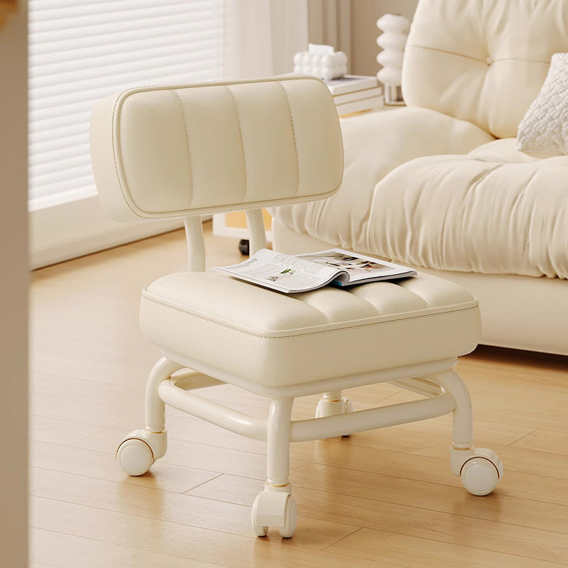 Modern Minimalist PU Leather & PP Plastic Square Low Stool - Swivel & Portable Seating for Bedroom & Living Room