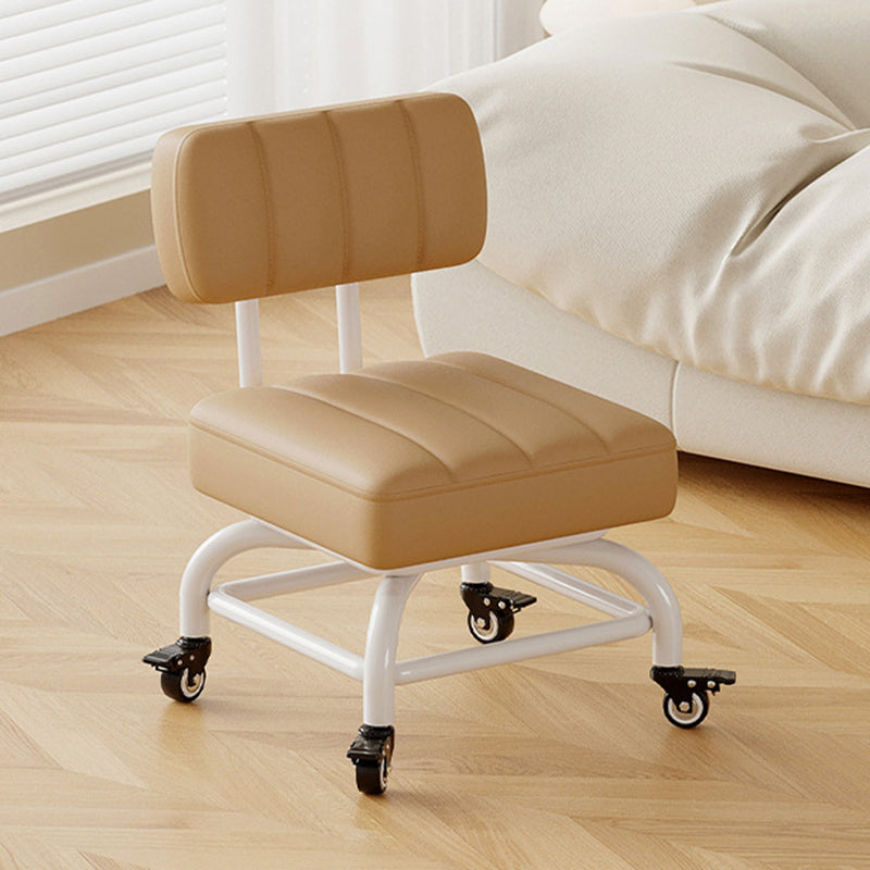 Modern Minimalist PU Leather & PP Plastic Square Low Stool - Swivel & Portable Seating for Bedroom & Living Room