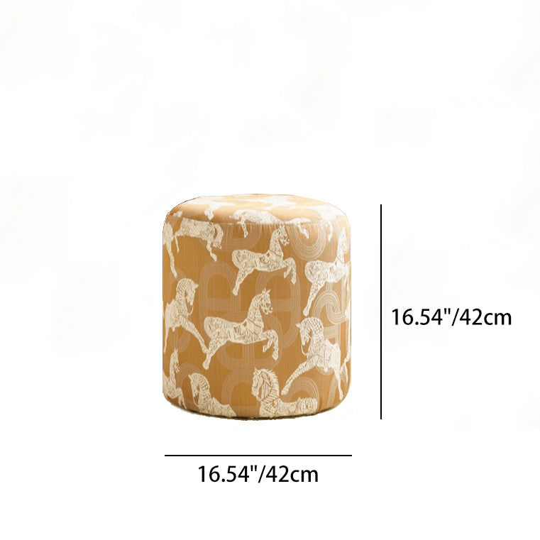 Modern Fabric & Wood Cylindrical Low Stool – Sleek Bedroom and Living Room Accent