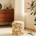 Modern Fabric & Wood Cylindrical Low Stool – Sleek Bedroom and Living Room Accent