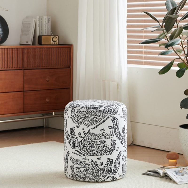 Modern Fabric & Wood Cylindrical Low Stool – Sleek Bedroom and Living Room Accent
