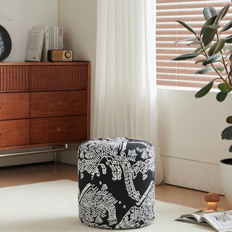Modern Fabric & Wood Cylindrical Low Stool – Sleek Bedroom and Living Room Accent