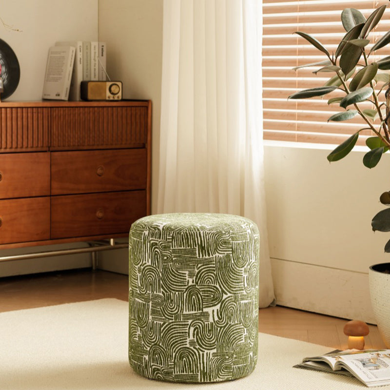 Modern Fabric & Wood Cylindrical Low Stool – Sleek Bedroom and Living Room Accent