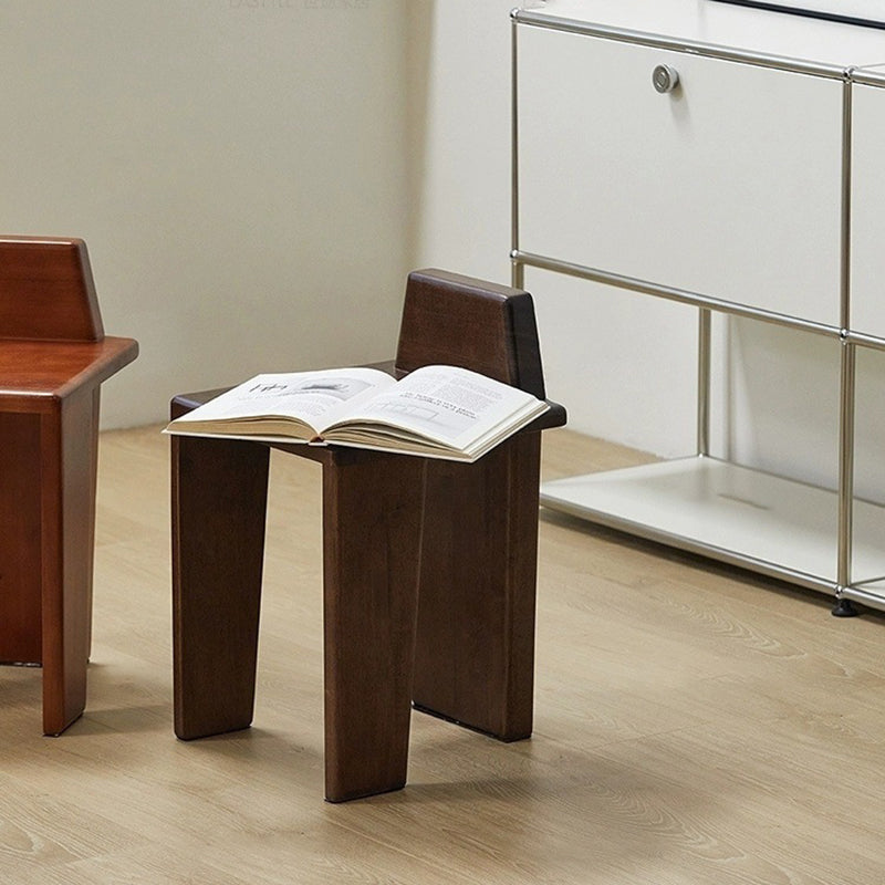 Handcrafted Traditional French Solid Wood Square Low Stool for Bedroom, Living Room & Dining Room