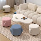 Taburete redondo de madera de tela Sherpa nórdica contemporánea - Acento discreto para dormitorio y sala de estar