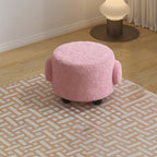 Taburete redondo de madera de tela Sherpa nórdica contemporánea - Acento discreto para dormitorio y sala de estar