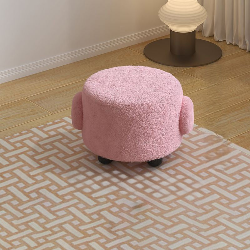 Taburete redondo de madera de tela Sherpa nórdica contemporánea - Acento discreto para dormitorio y sala de estar