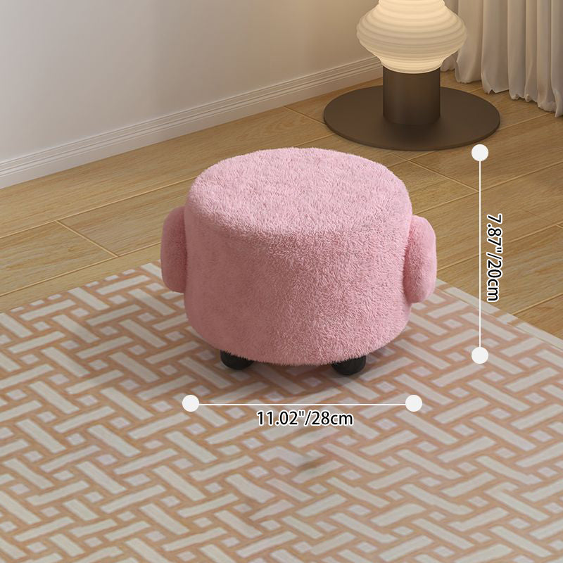 Taburete redondo de madera de tela Sherpa nórdica contemporánea - Acento discreto para dormitorio y sala de estar