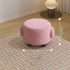 Taburete redondo de madera de tela Sherpa nórdica contemporánea - Acento discreto para dormitorio y sala de estar