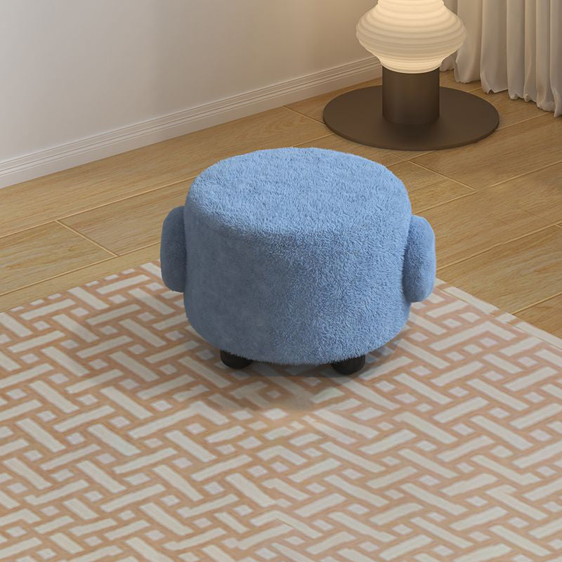 Contemporary Nordic Sherpa Fabric Round Wood Stool - Low-Profile Accent for Bedroom & Living Room