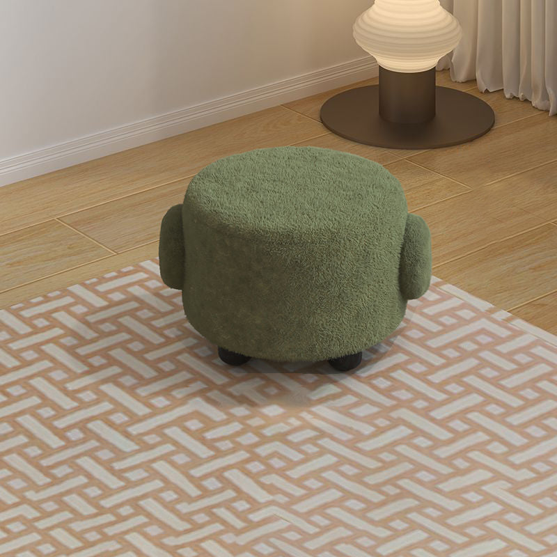 Contemporary Nordic Sherpa Fabric Round Wood Stool - Low-Profile Accent for Bedroom & Living Room