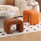 Contemporary Scandinavian Round-Arch Vanity Stool — Solid Wood & Plywood, Leather Upholstered Seat with Sponge Cushion, Backless & Armless for Bedroom