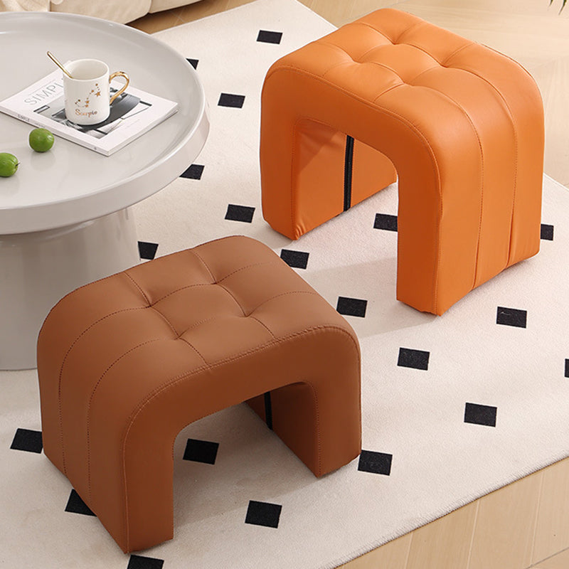Contemporary Scandinavian Round-Arch Vanity Stool — Solid Wood & Plywood, Leather Upholstered Seat with Sponge Cushion, Backless & Armless for Bedroom