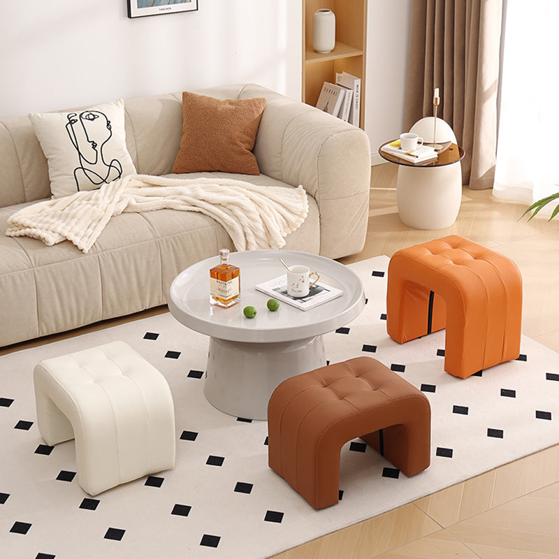 Contemporary Scandinavian Round-Arch Vanity Stool — Solid Wood & Plywood, Leather Upholstered Seat with Sponge Cushion, Backless & Armless for Bedroom