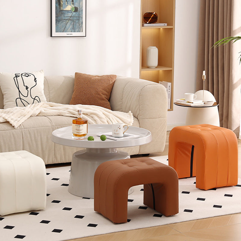 Contemporary Scandinavian Round-Arch Vanity Stool — Solid Wood & Plywood, Leather Upholstered Seat with Sponge Cushion, Backless & Armless for Bedroom