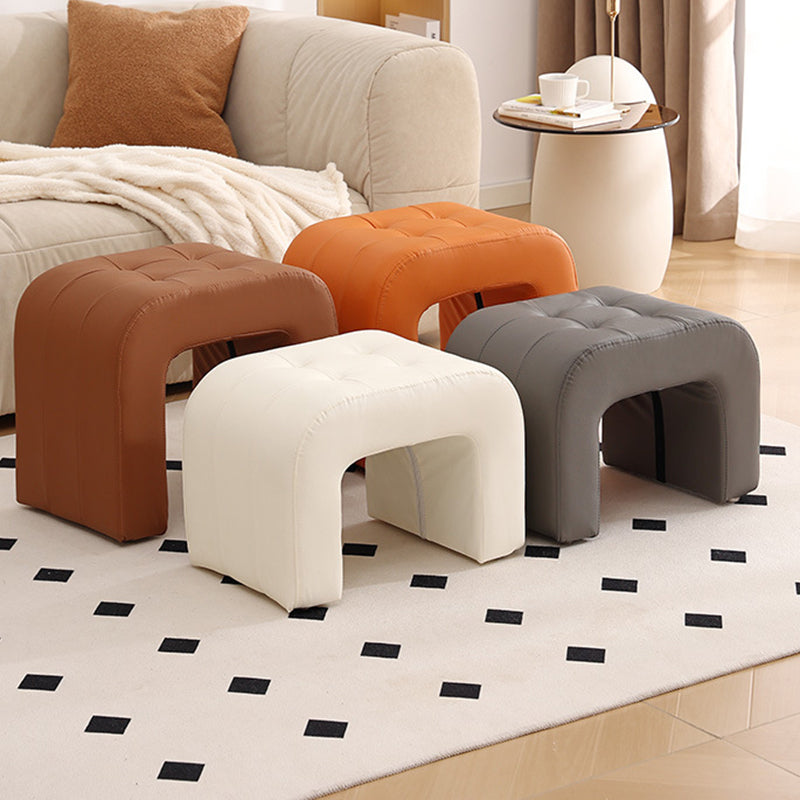 Contemporary Scandinavian Round-Arch Vanity Stool — Solid Wood & Plywood, Leather Upholstered Seat with Sponge Cushion, Backless & Armless for Bedroom