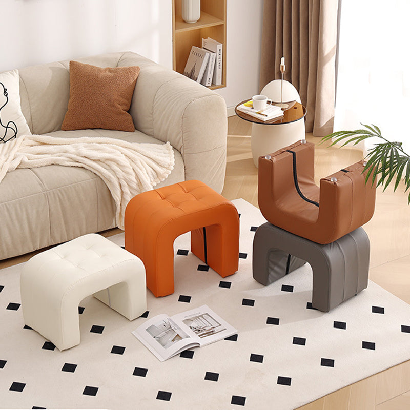 Contemporary Scandinavian Round-Arch Vanity Stool — Solid Wood & Plywood, Leather Upholstered Seat with Sponge Cushion, Backless & Armless for Bedroom