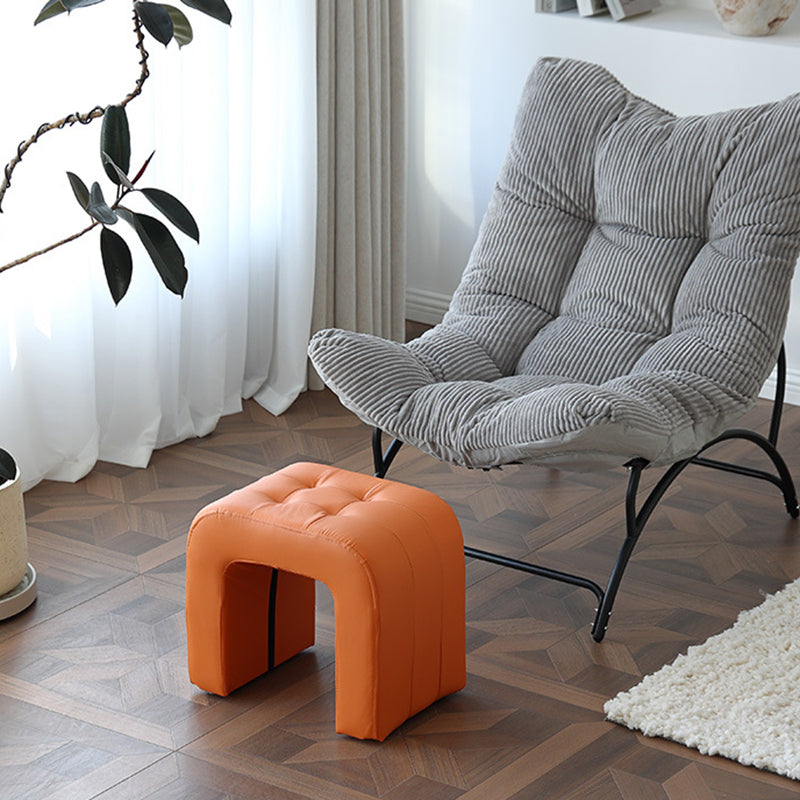 Contemporary Scandinavian Round-Arch Vanity Stool — Solid Wood & Plywood, Leather Upholstered Seat with Sponge Cushion, Backless & Armless for Bedroom