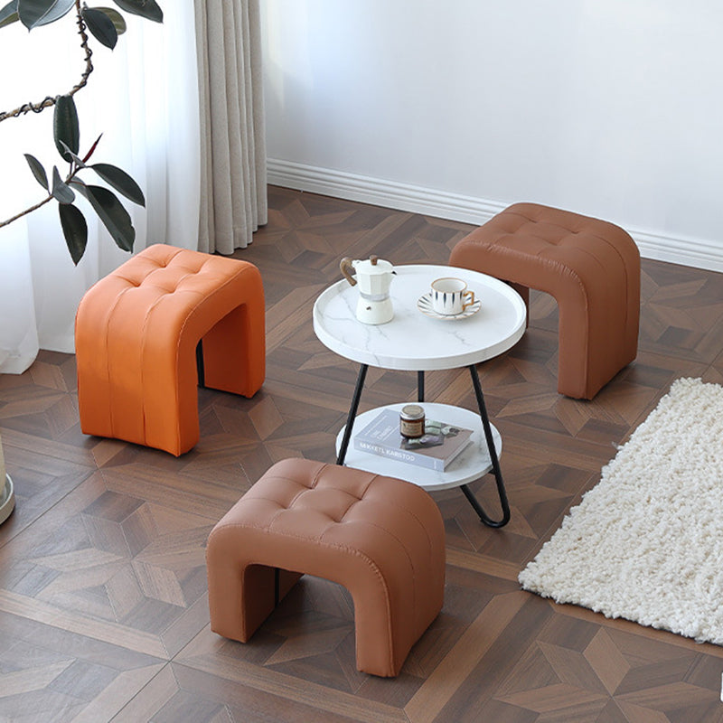 Contemporary Scandinavian Round-Arch Vanity Stool — Solid Wood & Plywood, Leather Upholstered Seat with Sponge Cushion, Backless & Armless for Bedroom