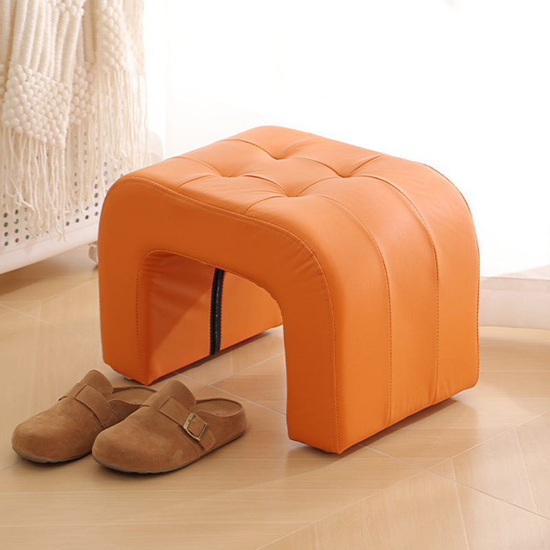 Contemporary Scandinavian Round-Arch Vanity Stool — Solid Wood & Plywood, Leather Upholstered Seat with Sponge Cushion, Backless & Armless for Bedroom